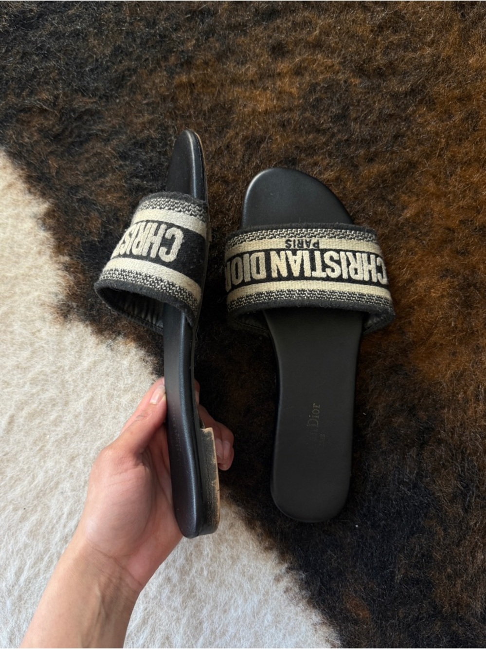 Christian Dior Dway Slides Sandals Black And White Size 37 - Picture 3 of 5
